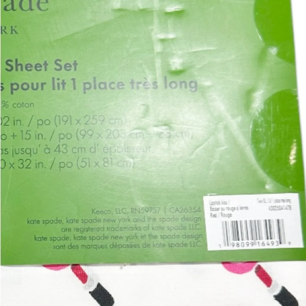 NEW Kate Spade LIPSTICK KISS. TWIN XL Sheet Set